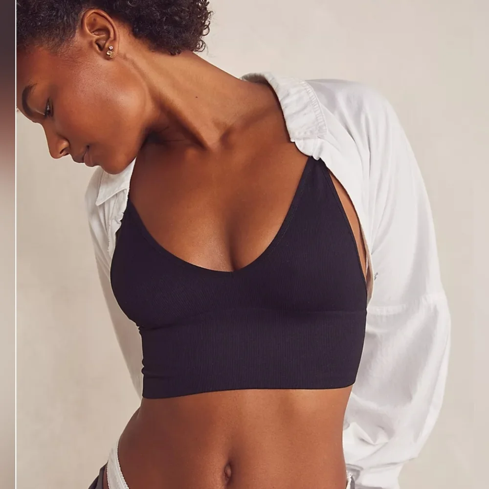 Free People Intimately Ali Low Back Seamless Bra Black NEW NWOT FPS007_2
